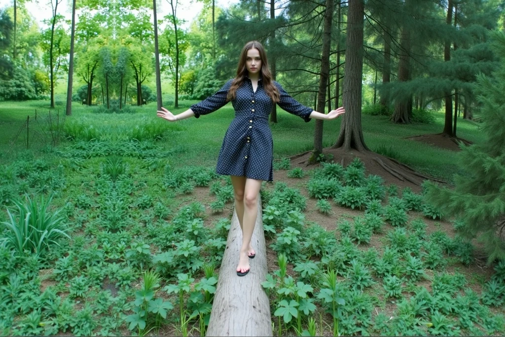 masterpiece, top quality, best quality,1girls,Korean, beautiful face, smile, long hair, 19 years old, tank top, Shift Dress, hills, ((Light grey straight dress:1.1)), full body view, White shoes (huge, saggy breast),(sexy pose),(A girl in the forest),