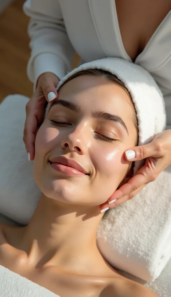 I want a cartoon illustration of a person receiving a facial treatment