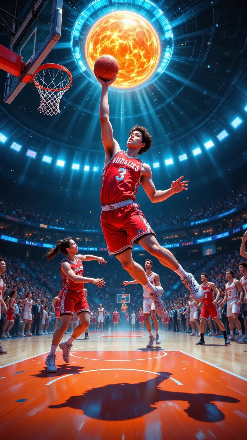 ((best quality))、(super high image quality)、(Super Detail)、(detailed description)、(Best CG ))、(masterpiece)、ArsMJStyle、(Zen ink wash painting)、slam dunk_Mitsui Hisashi、Mitsui Hisashi's 3P shot、(SPARK exciting three-point shot、angle from directly below)、when you give up the game ends there、realistic expression、age up 、 cowboy show 