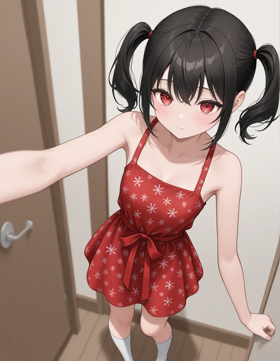 Kaguyashinomiya, Kaguya Shinomiya, cola de caballo doblada, frente, cinta para el cabello, (ojos rojos:1.5), red ribbon, cinta, pelo corto, bloqueos laterales, (tiny breast:1.2), swimming suit