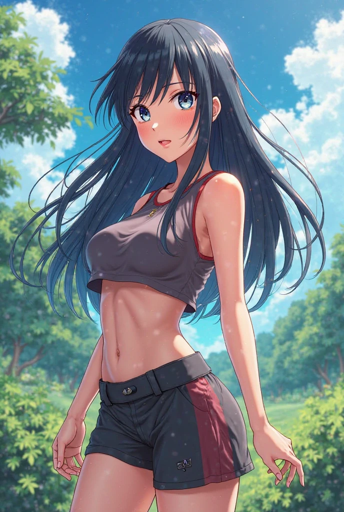 (masterpiece, best quality, ultra detailed), (perfect face, detailed face), (detailed background, complex background:1.2), full-face blush, (smile:1.2), wind, windy, looking at viewers,
<lora:Mogami:1> MogamiDef, black hair, long hair, blush, bangs, blue eyes, sidelocks, blunt bangs, (cowboy shot:1.5), tilt head, (sport bra:1.2), solo, standing, (leggings:1.2), (steaming body:1.2),
(outdoors, garden, tree, cherry blossom, park, park road, river)