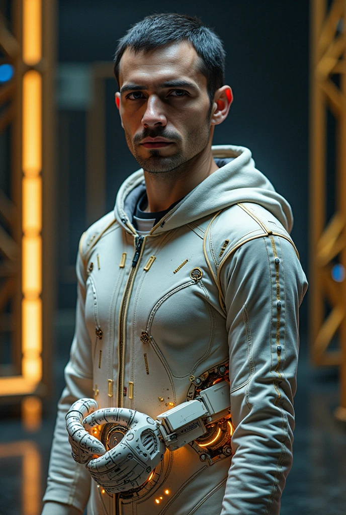 portrait hyper realistic ,Design an AI superhero from brasil, man wearing a modern costume inspired by local traditions and futuristic elements."Uhd