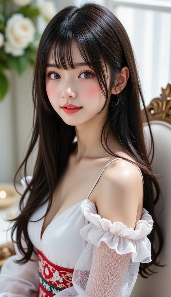 teen, 1girl in, Extremely cute, Amazing face and eyes, (Beautiful lovely smile), (extremely detailed beautiful face), bright and shiny lips, Super beautiful, (open sheer School blouse:1.3), (Best Quality:1.4), (hyper quality), (Ultra-detailed), (Hyper-realistic, Photorealsitic:1.37), Authentic skin texture, Highly detailed CG integrated 8k wallpapers, RAW Photos, professional photograpy, Cinematic lighting,
