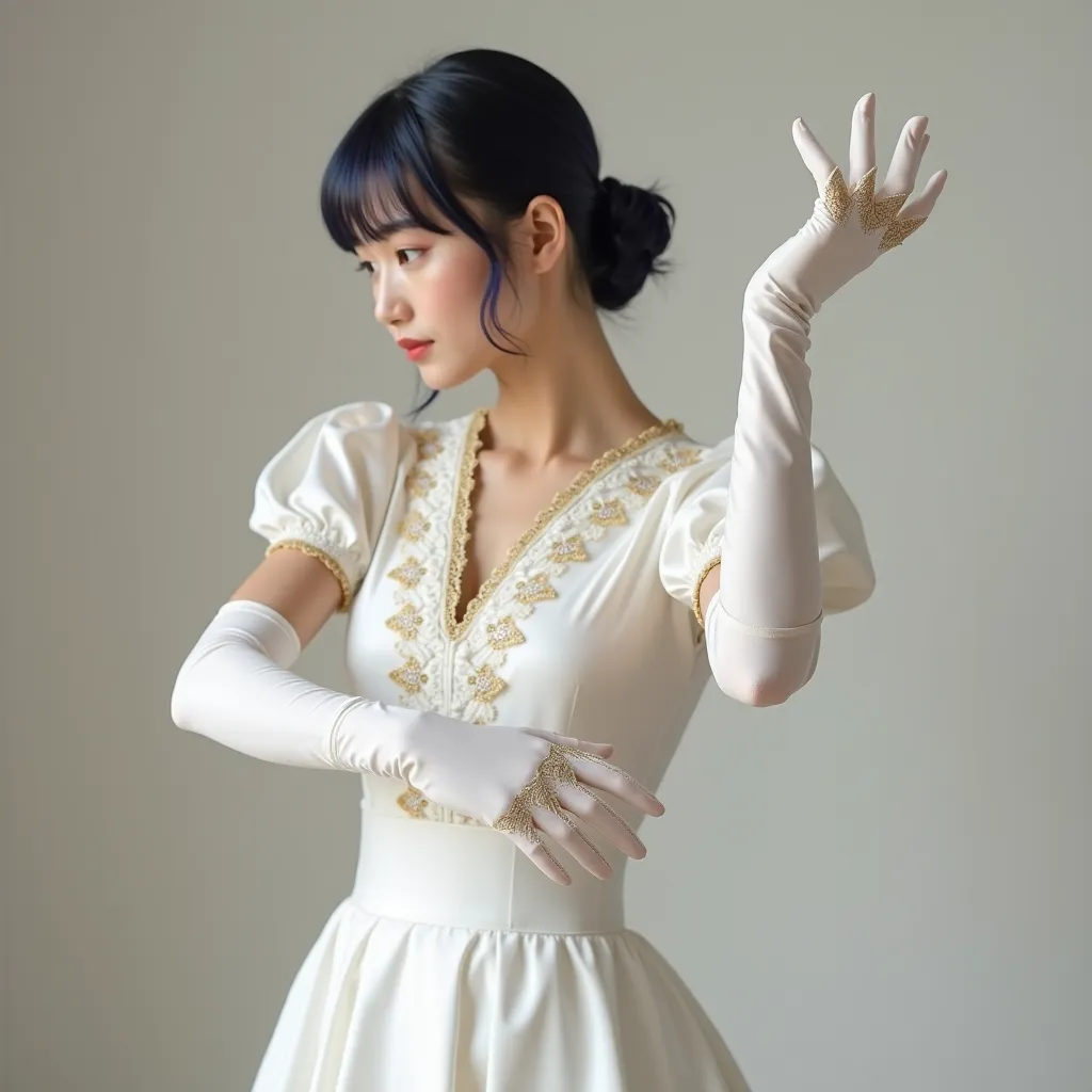 Her name is Fern. 20 years old Japanese Her hair is purplish navy blue, with ban