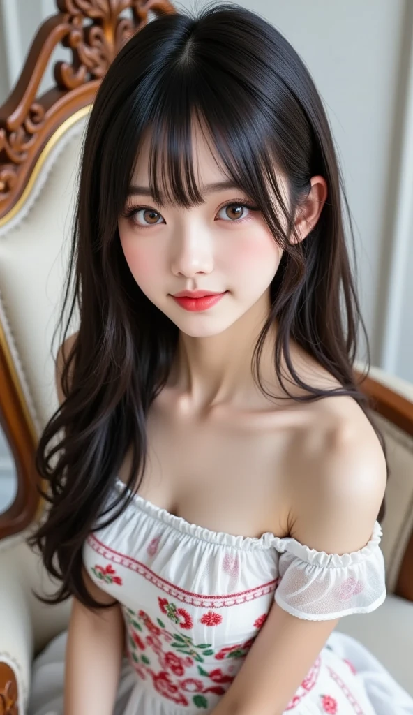 (((8ｋ,Very detailed,Attention to detail、highest quality，masterpiece,Attention to detail))),RAW Photos & Realistic atmosphere,Beautiful dark eyes,Glossy lips,Beautiful dark eyes，Realistic white skin、Her deep dark eyes are so beautiful,Very beautiful face,Very beautiful face、Vibrant, Beautiful Face,Beautiful dark eyes, Glistening lips,Beautiful thin eyebrows,Infinite Reality, Real young gravure idol,Very cute woman , Young and beautiful gravure idol, A young and cute gravure idol, Very beautiful and cute beautiful 21 year old beauty,Incredibly 美しい and elegant，Beautiful 21 year old beauty,Natural soft light,（Shiny Hair,,美しい and kind eyes：1.5）,Gentle features,Shapely breasts,Long Hair,Beautiful posture,No makeup,let me&#39;Looking into the camera,shirt，Japanese women，
