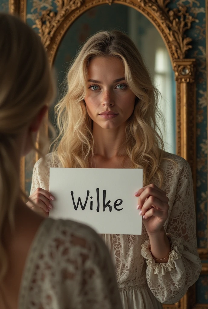 (photorealism:1.2)

A stunning alluring blonde hair woman, that exudes seduction and power. Her eyes are natural blue. Her figurine is alluring and curvaceous. The lighting is soft. Holding a piece of ripped paper that reads “ThaRealRuth”