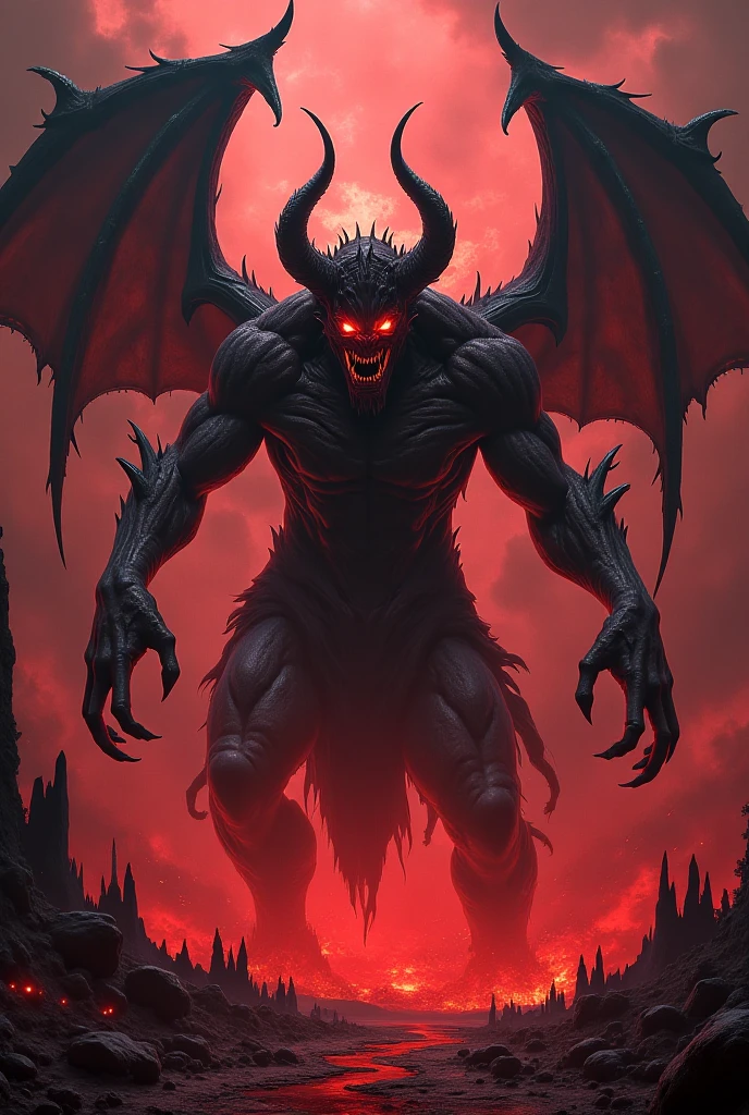 Demon with wings and horns monstrously terrifying 