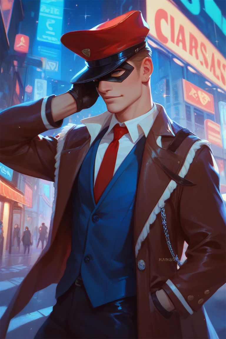 masterpiece, solo, upperbody, tf2spy, bluteam, cigarette, detailed eyes, blue suit, blue necktie, glack gloves, smiling, detailed background, outdoors, looking at viewer, <lora:spylorav1:0.8>