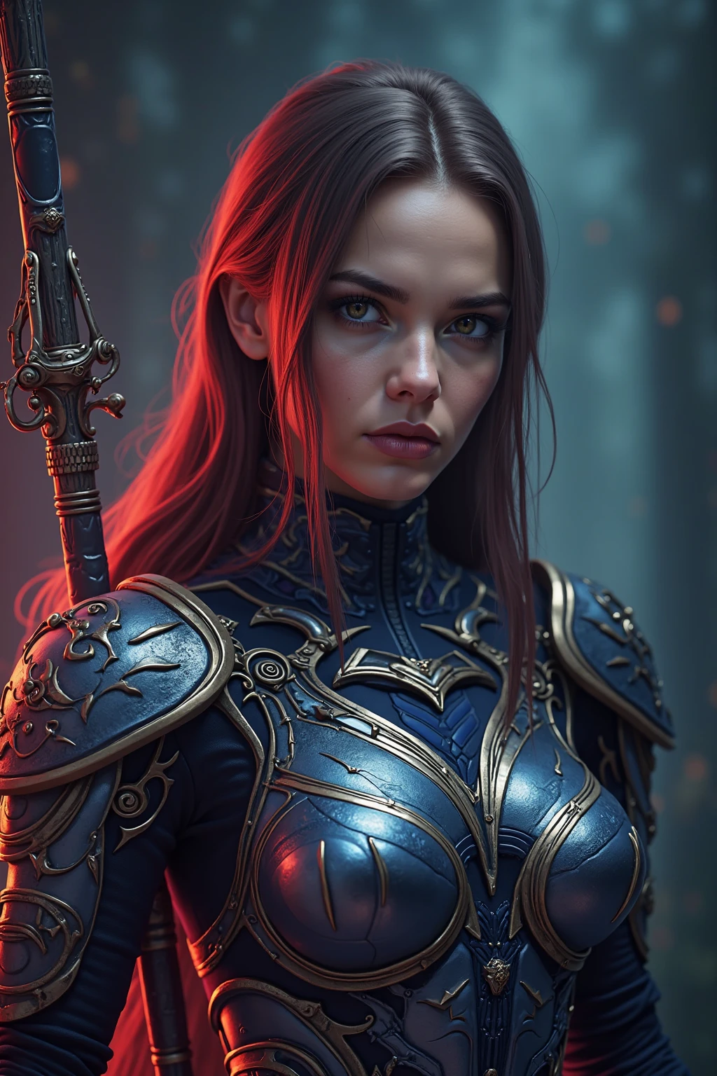 photo of (aliciasilverstone), young Alicia Silverstone, Hyperrealistic, movie poster, book cover, perfectly symmetrical face, high detailed perfect cyborg face:1.4, smile, larger jaw, many jewels, (natural bangs:1.6, shut mouth), clean forehead, clean face, sexy armor, revealing armor, provocative armor, gauntlets, gorgeous, embossed engraved highly detailed armor, ((intricate details)), short cape, pelvic curtain, high detail, sharp focus, CG unity, 8k wallpaper, best quality, masterpiece, cowboy-shot, fantasy art, from front, belts, good composition, good design, subsurface scattering, (good anatomy), (perfect proportions of fashion model like), medieval architecture, medieval soldiers in background, ornate frames:0.8, heroic pose, unified color scheme, <lora:add_detail:0.7>, DarkFantasy, glowing runes, magical powers, dark magic, spell casting, wizardry, sorcery, (illuminated face, face lighting, studio lighting)