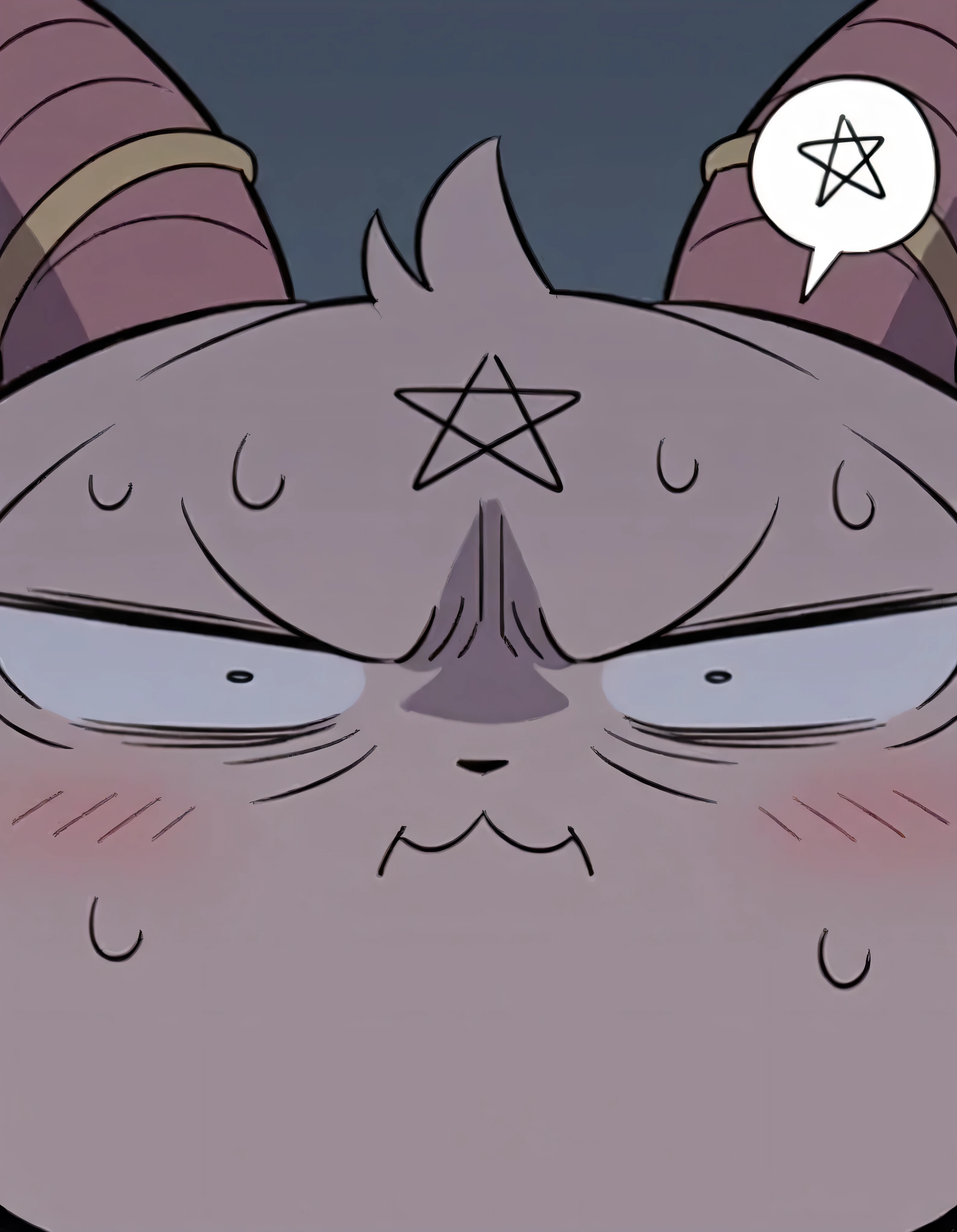 [Theme - Palm 🫳] [Daily Challenge] [Model Test*] - masterpiece, best quality, giant_hand, Giant_hand squishing GrimV25, irritation_expression, solo, GrimV25, chibi, small, curved horn, pentagram on forehead, large pupil, being squished by giant_hands, (funny expression), squished_face, grumpy, :3