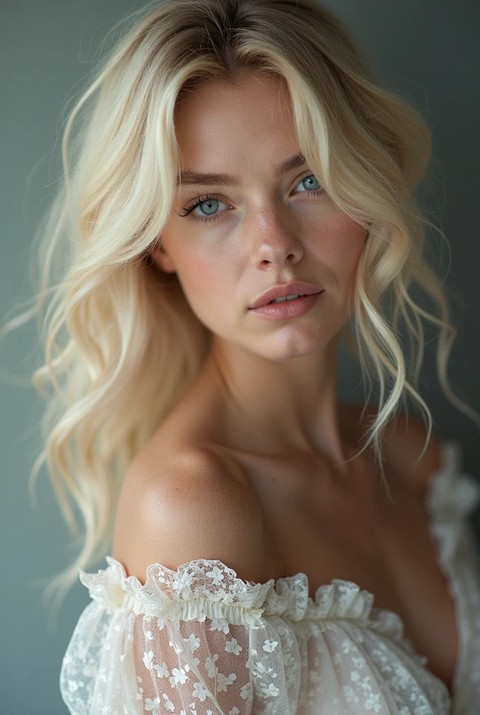 upper body focus, young russian woman with matching white lace dress, Sexy girl with blue eyes, (pale white skin, gigantic breasts and narrow waist, blonde hair and large eyes),white and porcelain pale skin, very very gigantic breasts, albino, white and pale skin,very gigantic breasts, Selfie, Natural makeup,very very pale white skin, porcelain pale skin, very very very pale white skin, gigantic breasts, very very pale white skin, pale skin, long blonde hair, pale white skin, upper body focus!!,  upper body focus, Stunning upper body shot, 