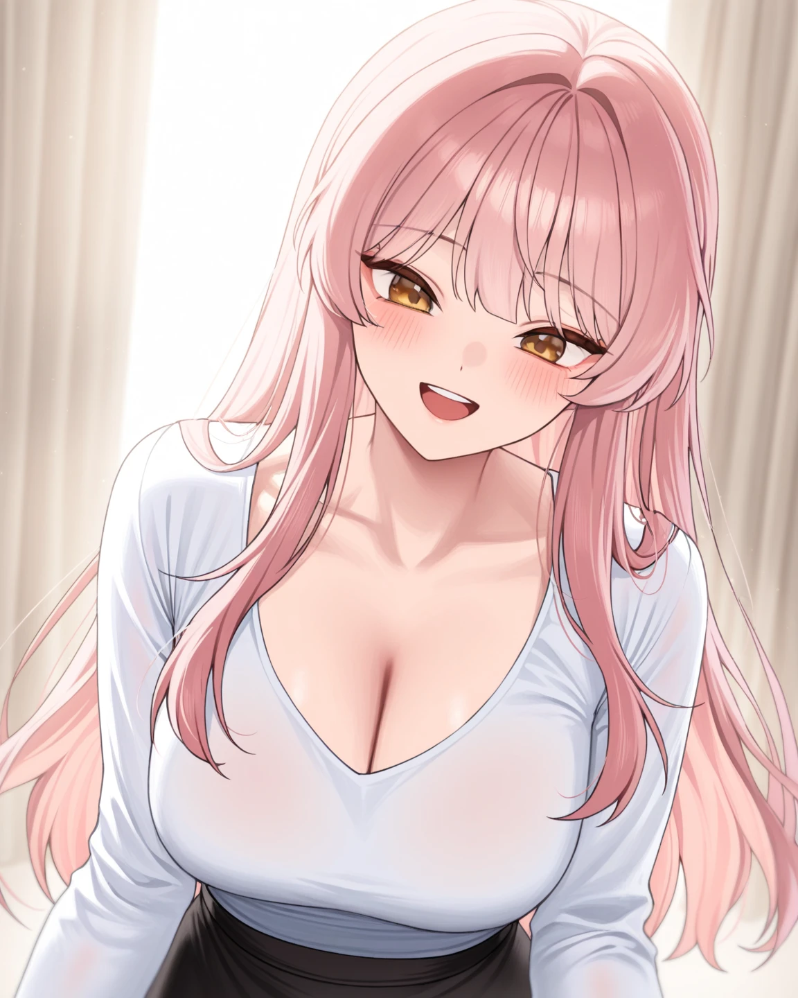 naked apron, , 8K, original photo, best quality, masterpiece:1.2),1 girl,Solitary,aldult, Purple Eyes, Pink Hair, Chest,, Half closed eyes,Smile,Beautiful Body,Beautiful nose,Beautiful character designs, Perfect eyes, Perfect face,whole body