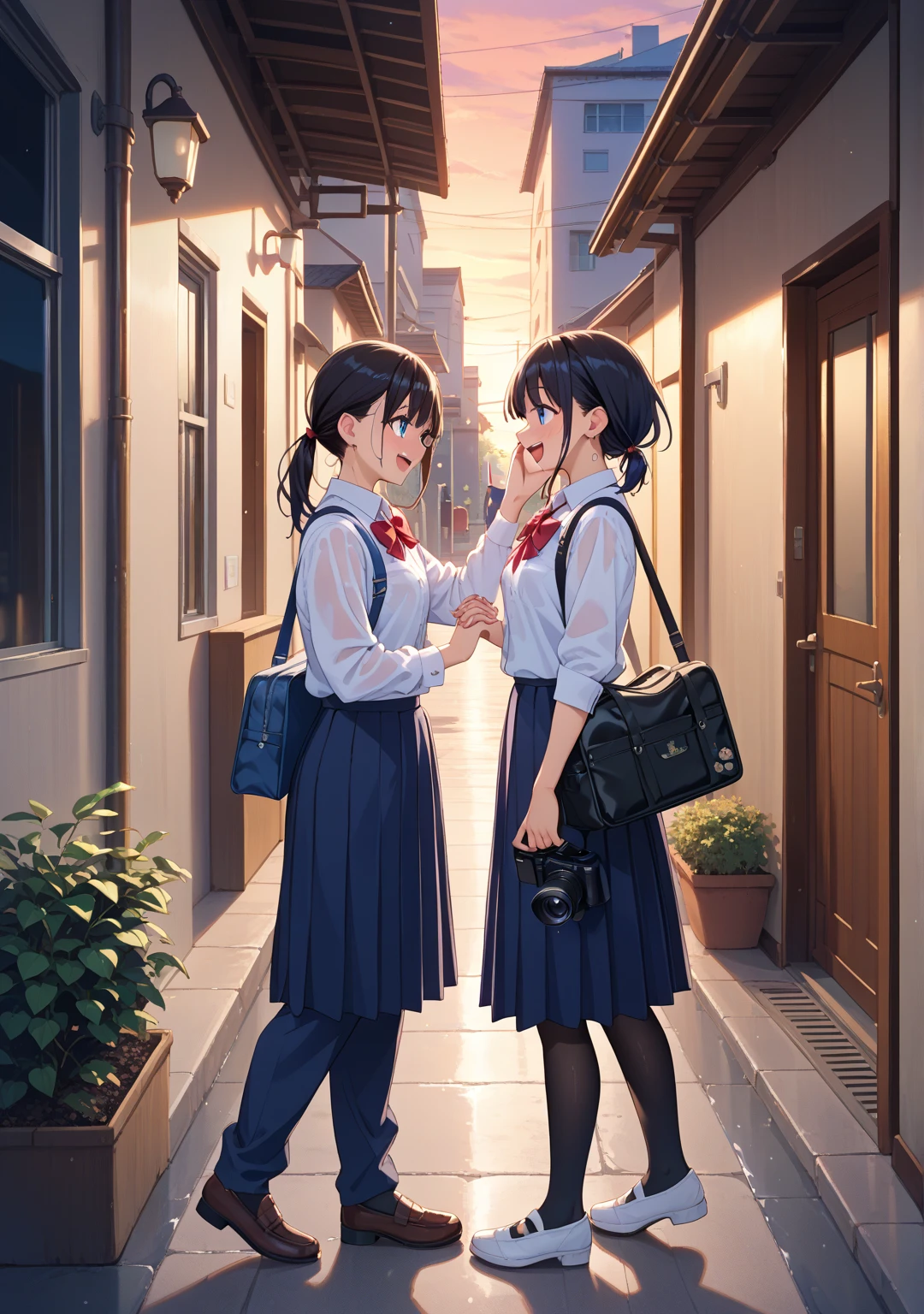 gestapo, female lesbian kawaii sisters kissing in Auschwitz concentration camp, wearing uniforms. 8k. masterpiece. best quality