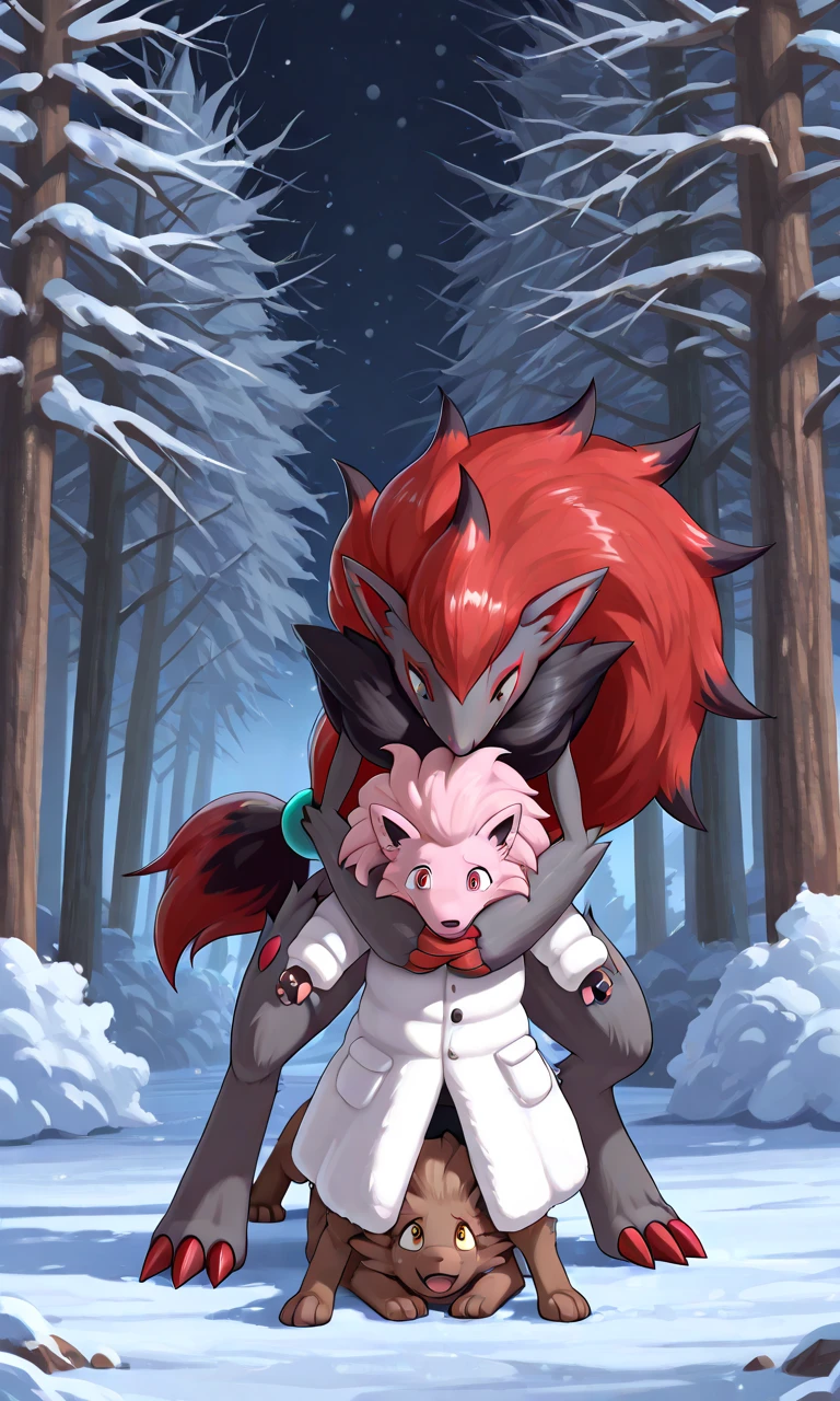 (by chunie and juiceps and zackary911 and klaide) duo, sex, ((Lycanroc/(Pokemon))), submissive, blushing, angry, heavy brathing, tongue out, anal penetration, veiny dick, knot, (in heat), wild sex, rought sex, (brothers), verry embarassed, saliva driping, (in heat), (at night), forest, cum, score_9, score_8_up, score_7_up, score_6_up, score_5_up, score_4_up