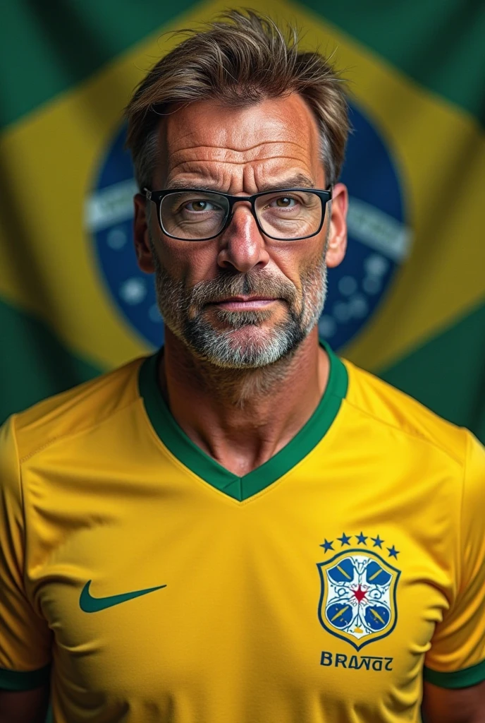 Photo of Elon Musk, technology entrepreneur, wearing the Brazil soccer team shirt, 4k, high definition, dreamlike diffusion, --ar 16:9. Elon Musk, charismatic visionary, (Lean build:1.3), (Broad shoulders:1.1), (Fitted Brazil shirt:1.3), (Detailed facial features:1.2), (Intense gaze:1.2), (Short brown hair:1.3), (Sharp jawline:1.1), (Six-pack abs:1.2), (Muscular arms:1.1), (Sports shoes:1.3), (Expression of focus:1.2), (
