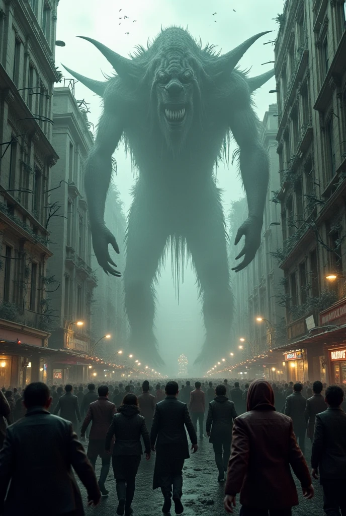 a dark evil shadow attacking an old man walking his wife to her car, nightmare