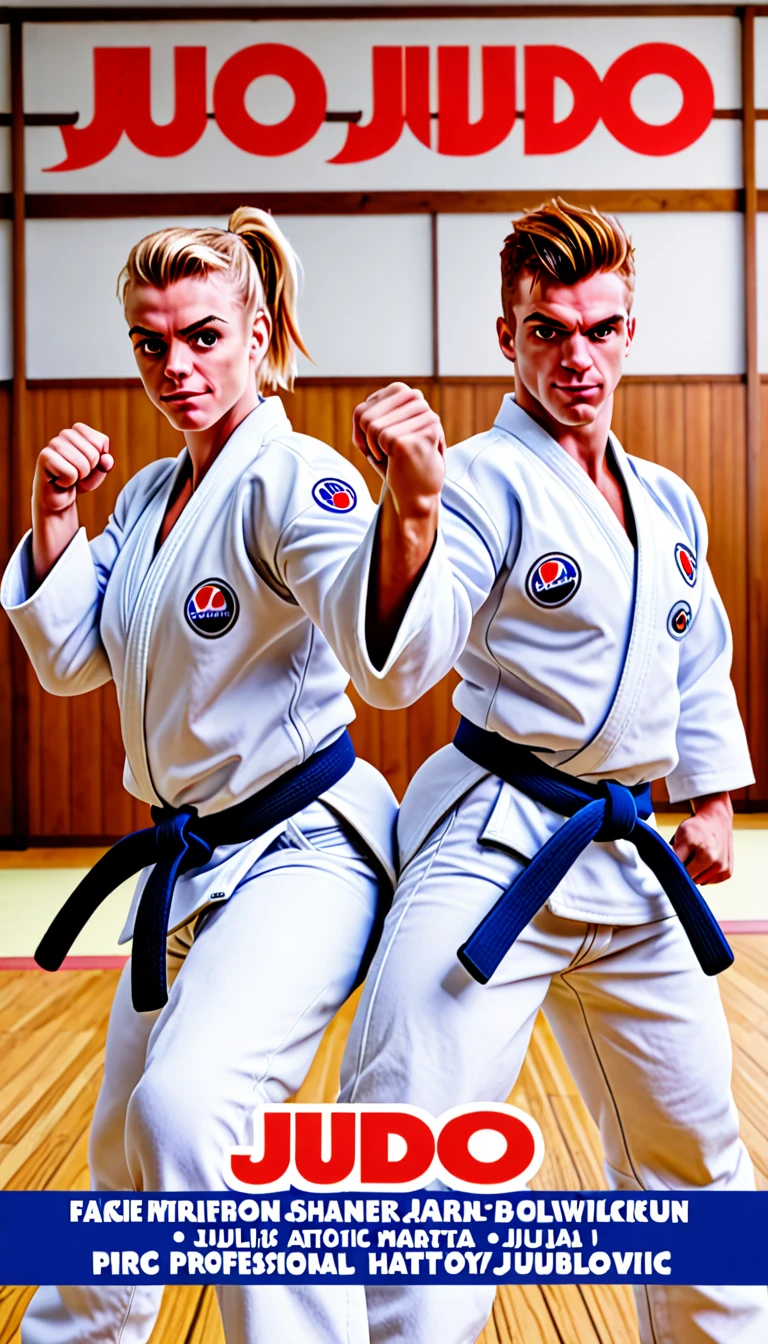 generate image of two taekwondo dobok boys shaking hands 