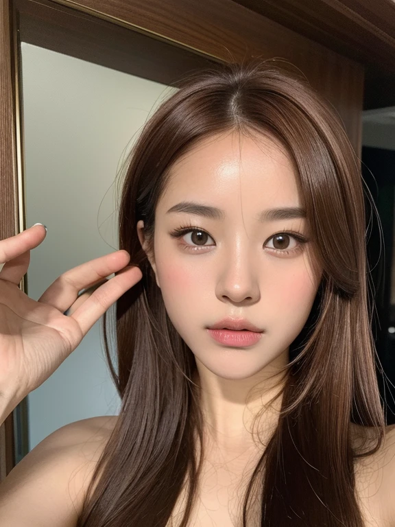 Hay una mujer con el pelo largo y pelirrojo y una blusa negra, hermosa joven coreana, hermosa mujer surcoreana, hermosa joven coreana, beautiful asian girl, hasta el modelo | germen de arte, cara sexy con maquillaje completo, muchacha coreana, joven y adorable rostro coreano, 2 4 year old female model, cara perfecta ), maquillaje popular de corea del sur, preciosa cara delicada, hermoso rostro estetico
