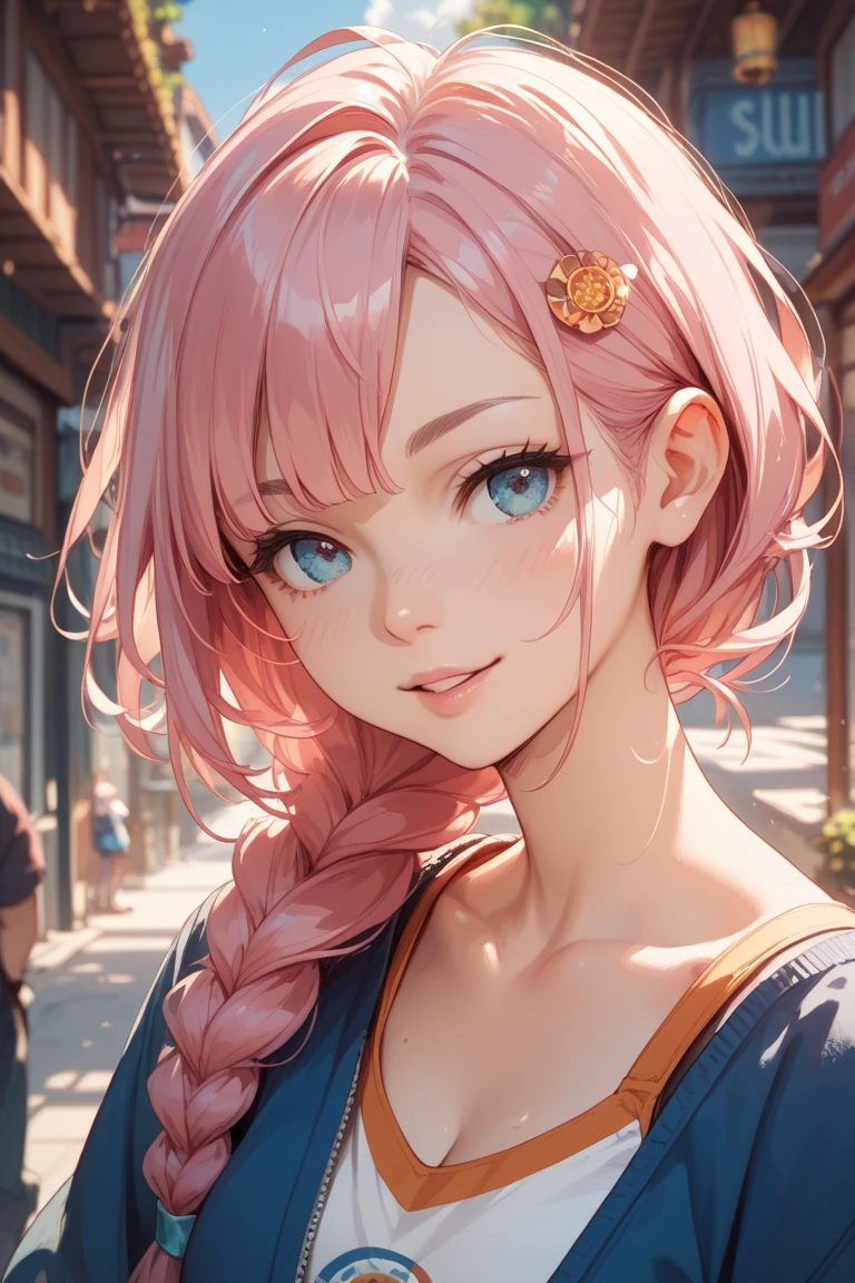 (Highest quality, 4K, masterpiece :1.3), Beautiful woman, 1 Girl, (chest, Attractive body :1.2), ＪＫ:1.1, Pink hair twintails: 1.1, Brother Clothes, Highly detailed face, Lip details, Beautiful Eyes, double eyelid