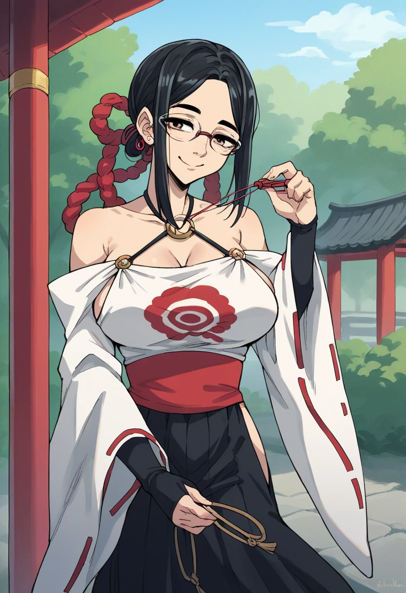 (iu:0.8),((small breast)), RAW, Best quality, high resolution, Masterpiece: 1.3, Beautiful glasses javanese woman in colorful hijab, Masterpiece, Perfect slim body, Beautiful big eyes, Soft smile, Wearing open chest kimono