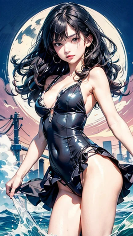 (Highest quality, 8k, masterpiece:1.3,beautiful girl), (masterpiece:1.3, Highest quality, Ultra-high resolution, Very detailed),Beautiful body, Beautiful breasts, Beautiful thighs, Beautiful legs, Beautiful fingers, Glowing Skin,(((Long Hair,Black Hair,Beautiful Hair))),(Perfect Anatomy, Anatomically correct, Very detailed肌), Cute and symmetrical face, Perfect Face, Perfect Eyes, ((Perfect Fingers, Five Fingers)), (((whole body,Draw the whole thing)))((Two Arms,Two legs)),City of night
