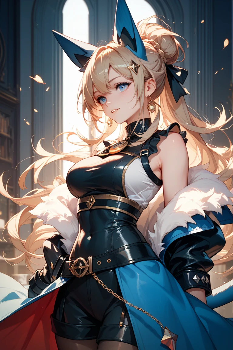 Peerless beauty,Perfect slim body,Mature royal sister face,Double ponytail curls,Knight armor,Sensual and alluring,Nice face,Full body like,4K quality,Feminine expression,Blush shyness,Star-like deep eyes,Huge breasts,A short skirt,Knife pulling posture。Overflowing bust,Fight Warcraft,speed-line,very best quality,tmasterpiece,Magnificent background,On the battlefield,Clothes burst