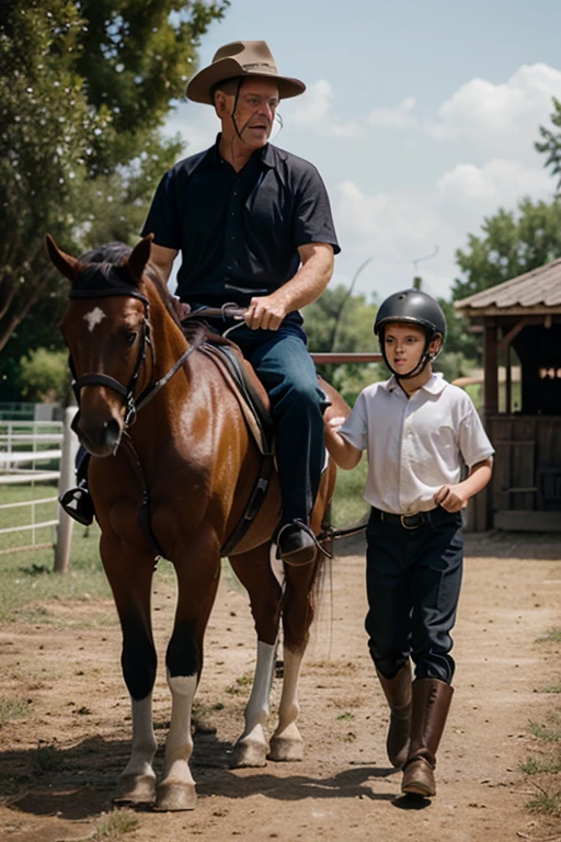 A man with a horse in front of another man with his son