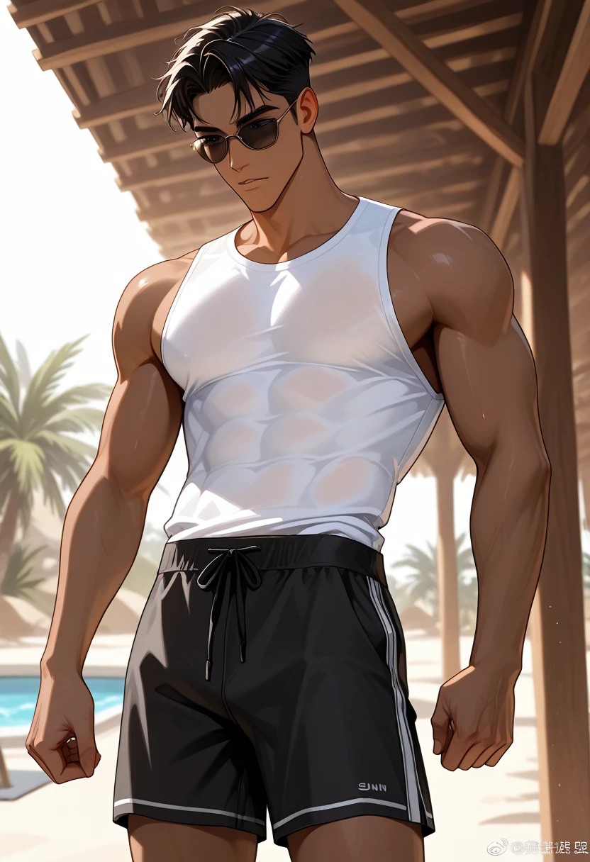 Um cara de 1,78cm height with weight 81kg Athletic, has black hair with medium length and wavy, Cor dos olhos castanho claro. Tom de pele Branco e tem piercings, um no canto da boca e um na sobrancelha.