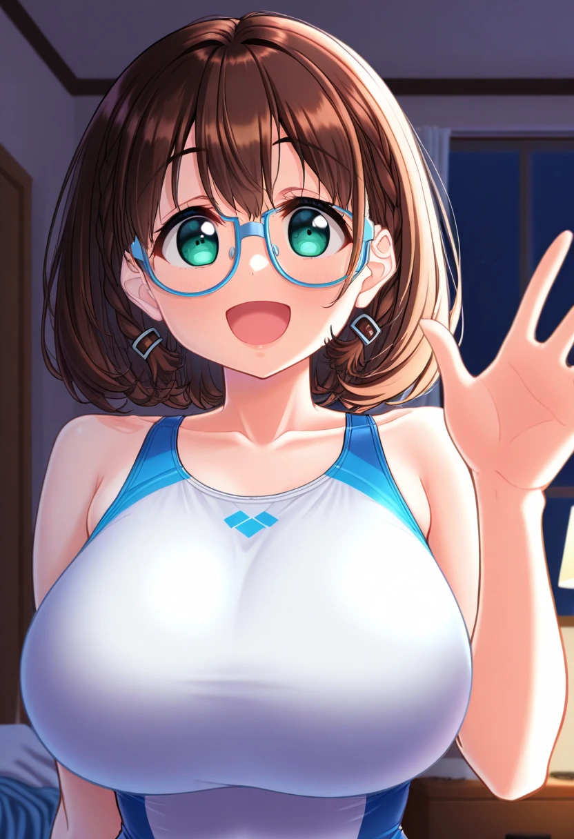 1 woman, alone, 8K, masterpiece,, Masterpiece, 8ก, (big breasts:1.5), Cute face, , look at the audience., Stationary face , (nipple:1.6), (hairy:1.8), blue panties,
