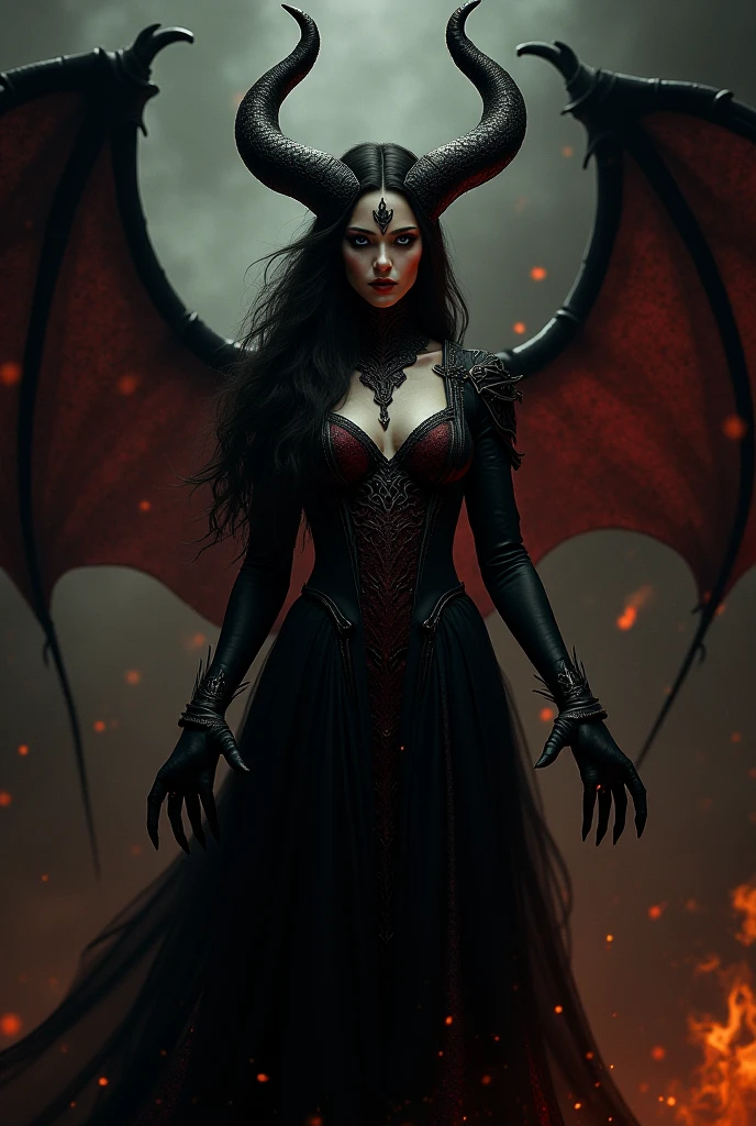 (Masterpiece - Detailed - Best Quality)
This terrifying image captures a head-to-toe shot of a succubus with dark skin and blood red eyes, stalking through a haunted cemetery in eerie horrorcore fashion. Sinister shadows swirl around her alluringly dangerous form.
Two curved ram-like horns protrude from her forehead, and leathery black bat wings spread out from her back. Sharp claws tip each finger, and her legs morph into cloven hooves. A spiked tail swishes behind her, slicing through the mist.
She wears a ragged burgundy dress that flows elegantly around her curvaceous body. The plunging neckline exposes voluptuous crimson skin adorned with pentagrams. Glowing red runes and glyphs swirl hypnotically across every inch of exposed flesh.
The Halloween blood moon lights her wicked smile, framed by flowing raven locks. Ethereal fog blankets crumbling tombstones behind her as she passes. The vivid details transform her fully into a terrifying creature of the night bent on seduction and corruption.
(Masterpiece - Detailed - Best Quality)