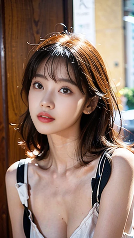((Best Quality, 8K, Masterpiece: 1.3)), (Flower Cap: 1.3), Focus: 1.2, Perfect Body Beauty: 1.4, Buttocks: 1.2, (Layered Haircut: 1.2)), (Dark Street: 1.3), Highly Detailed Face and Skin Texture, Full Body, Delicate Eyes, Double Eyelids, Whitened Skin, Long Hair, (Round Face: 1.5),nipple slip, mouth slip ,show nipple,nude breast