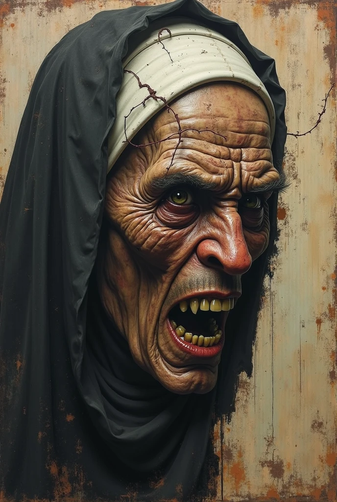 (extremadamente detallado, obra maestra, La mejor calidad), Estilo oscuro, intense illumination. templario. armadura medieval, rostro con arrugas, lengua larga, tentacle, deforme, imagen submarina, pico de pulpo amenazante. manchas de tinta. Rococo composition. Luz de caravaggio