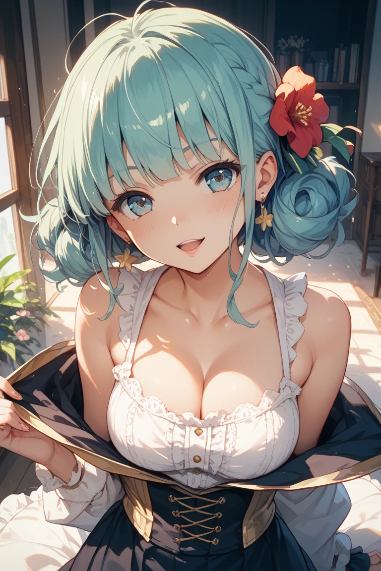 anime girl with green hair and cat ears posing for a picture, seductive anime girl, photorealistic anime girl render, mikudayo, detailed digital anime art, anime girl with teal hair, detailed portrait of anime girl, close up of a young anime girl, attractive anime girl, anime visual of a cute girl, beautiful anime girl, portrait of an anime girl, :-) (PURPLE HAIR)