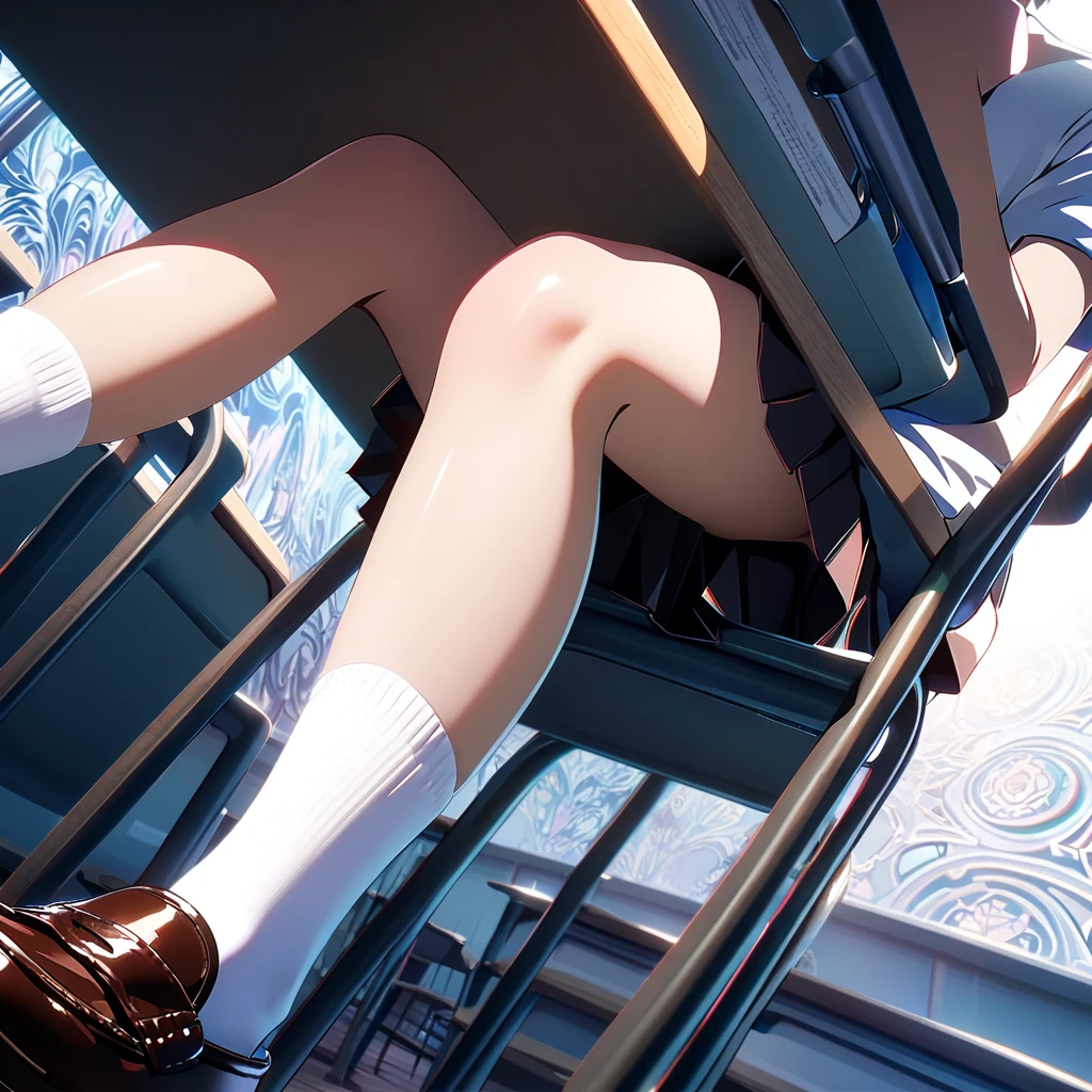 ((Make a big jump on one leg:1.2))、(Angle from below:1.2)、Vibrant poses:1.2、Beautiful body lines、1 beauty, (Light Purple Eyeshadow), (thick neck:1.4)、(broad shoulders:1.4)、(Smaller face)、(pointed breast:1.6)、Model body type、(Smaller chest)、17 age、Sharp eyes、Watery Big Eyes、Impatience and shy laughter:1.2、((student clothes:1.2))、Shirt and knee-length skirt、(facefocus:1.4)、evening、Extremely detailed, Detailed background, Cinematic lighting, (Pull up your skirt to show your underwear:1.2), Shirt unbuttoned
