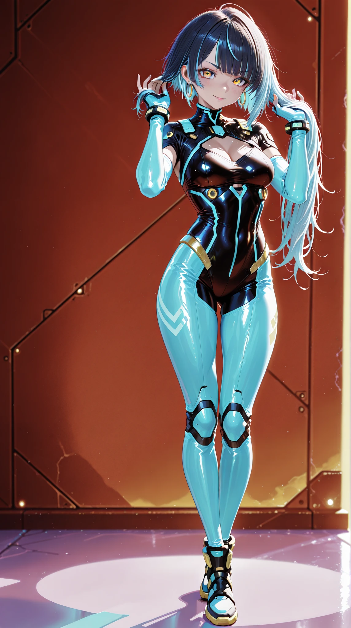Gorgeous girl, big breasts, big ass, thin waist, Open legs, High facial detail, futuristic sexy costume, cyberpunk, ((light blue)) very long hair, city of the future, hologram, Neon lighting, ultra detailed, a high resolution, masterpiece, high quality, a high resolution, Fox ears, pose standing one leg up,