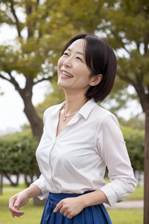 , Standing in the park, Wrinkles around the eyes, Smiling with teeth showing, Japanese painting, senior citizen, Draw lips correctly, Red lipstick, No discomfort, 16K, Highest quality, Very detailed, Realistic, Very detailed肌, (Japanese), (alone), 100 years old, Large Breasts, , Glamour, sexy, Chromo White Skin, Staring straight ahead,