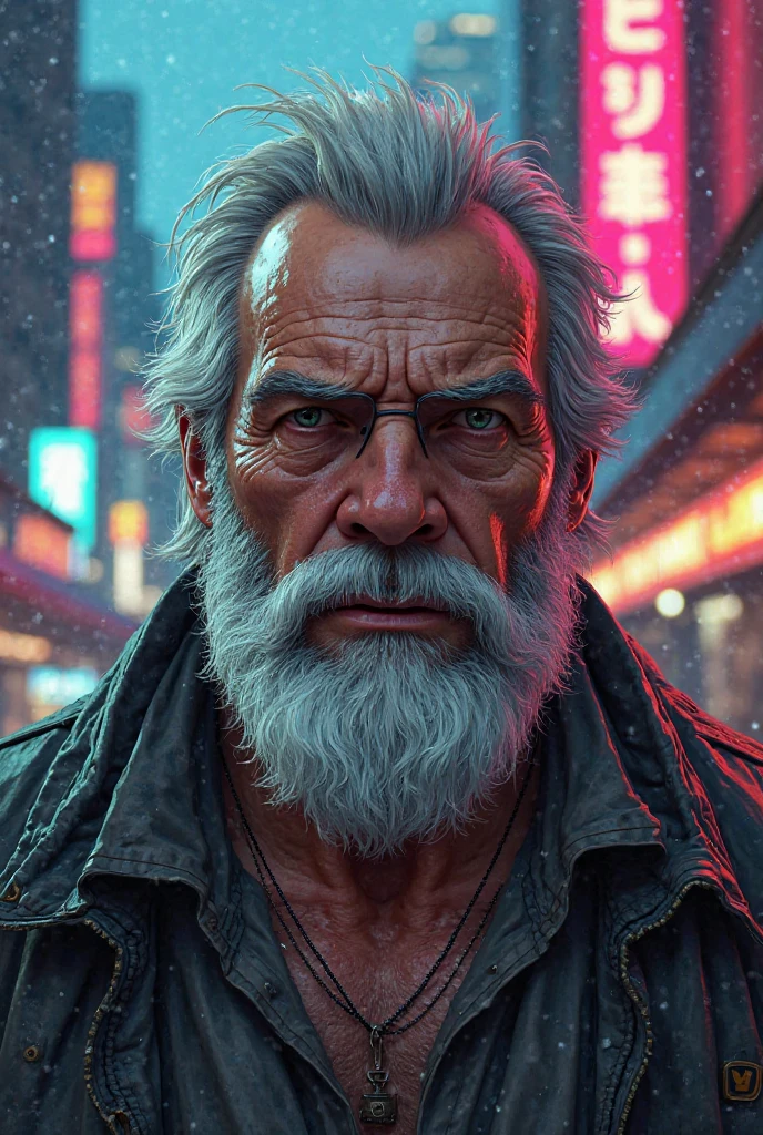 painting of a man with a mustache and beard, photorealistic painting by Ludwik Konarzewski Jr.., trending on artstation, Street art, very realistic digital art, beeple and jean giraud, Vadim Kashin. ultra realistic, stunning digital art, cyberpunk, old man, Incredible digital art, very realistic digital art