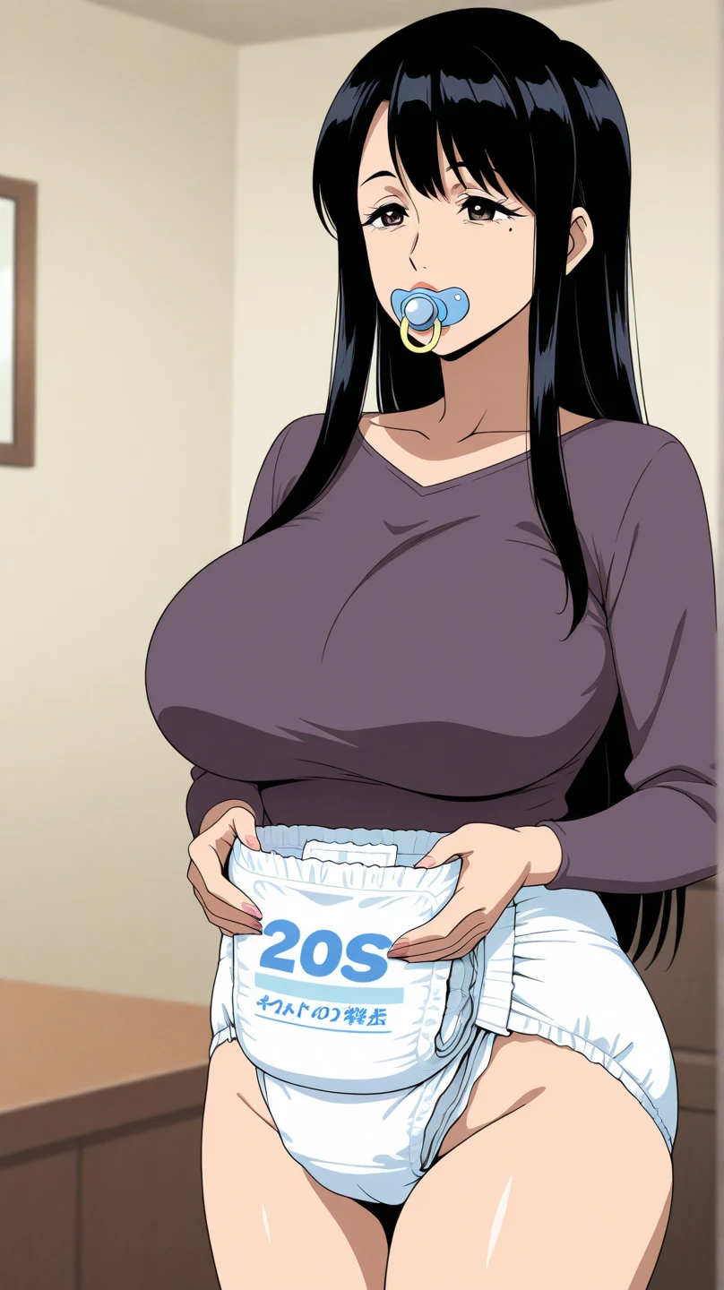 nsfw:1.2,Chubby Japanese sexy mature woman (50 years old), long, straight black hair, Sexy mini white summer dress, Sexy neckline, Dancing with a tall man, Nightclub, Hands on hips, Excited expression, Many men are watching、Erect nipples:1.5、Showing off pants:1.5