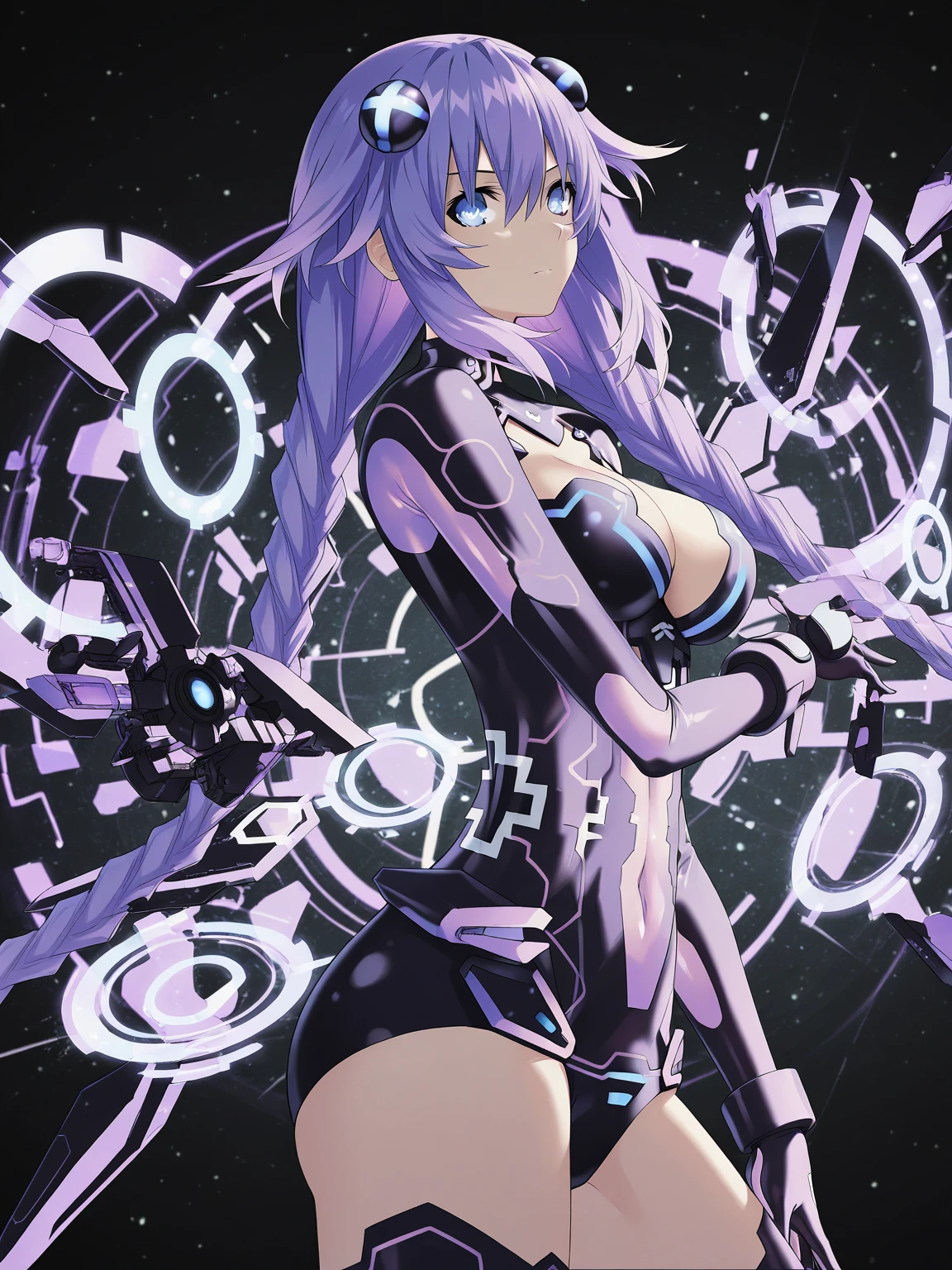 Anime girl with long purple hair and blue eyes in space, Best Anime 4K Konachan Wallpaper, fine details. anime. whiskers, anime moe artstyle, tentacles around, Monster Girl Anime, zerochan art, nightcore,  anime art splash, Some tentacles are touching her., Anime girls squat, Hajime Yatate