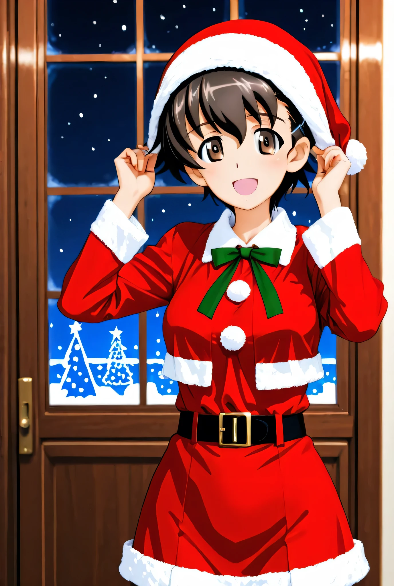 nakajima \(girls und panzer\),santa costume,1girl,solo,