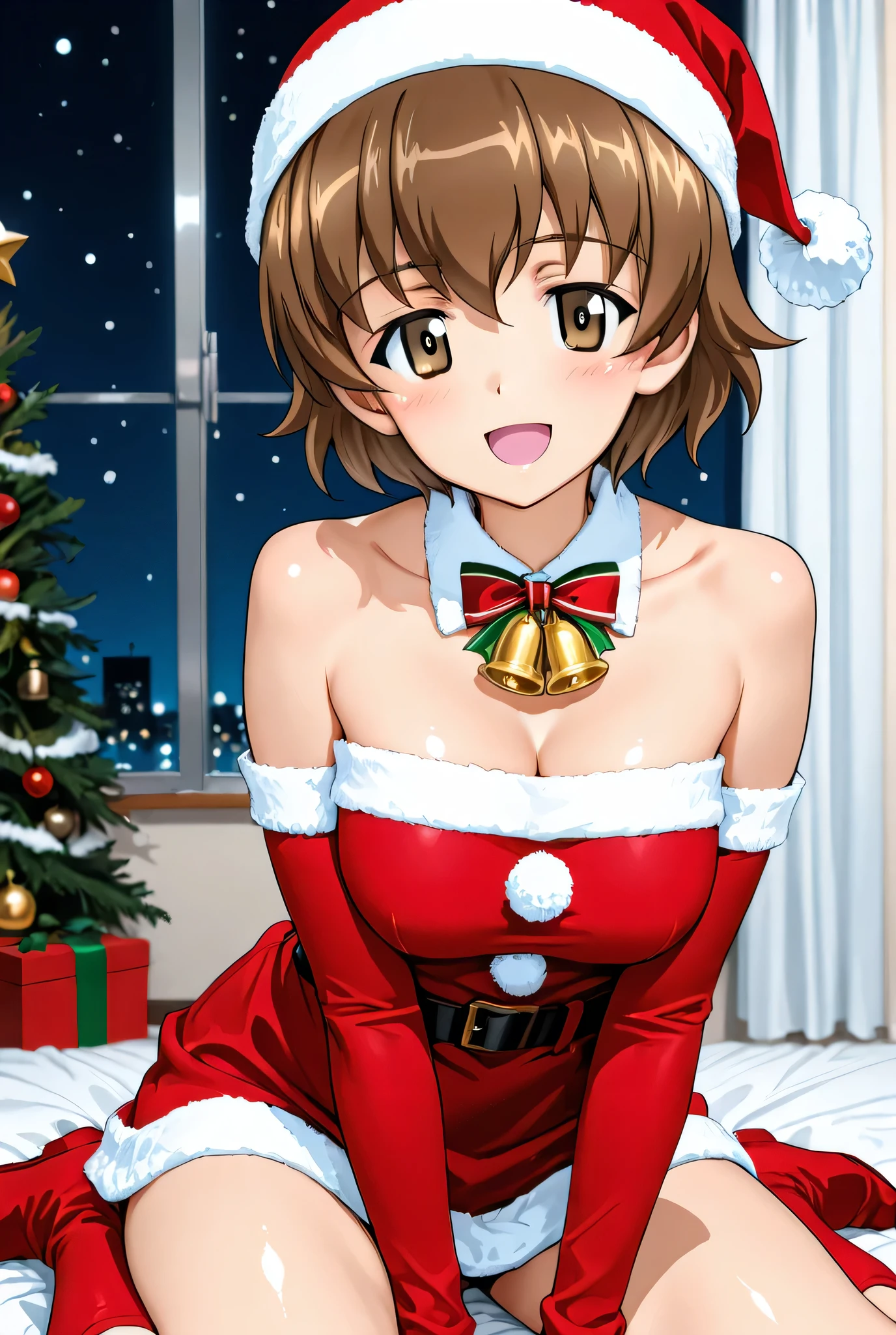 tsuchiya \(girls und panzer\),santa costume,1girl,solo,