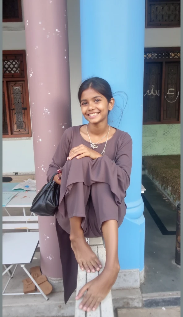 Beautiful Girl in hindu temple with her family 