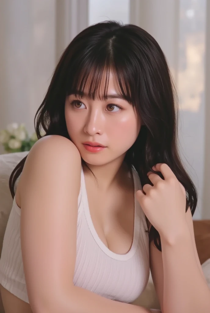 a beautiful woman in her 20s, light brown hair, fine white skin, attractive face, tight waist, smiling kindly, active posing, detailed eyes, beautiful detailed nose, beautiful detailed lips, long eyelashes, perfectly balanced body, (best quality,8k,highres,masterpiece:1.2),ultra-detailed,(realistic,photorealistic,photo-realistic:1.37),HDR,UHD,studio lighting,ultra-fine painting,sharp focus,physically-based rendering,extreme detail description,professional,vivid colors,bokeh,portrait,seductive gaze