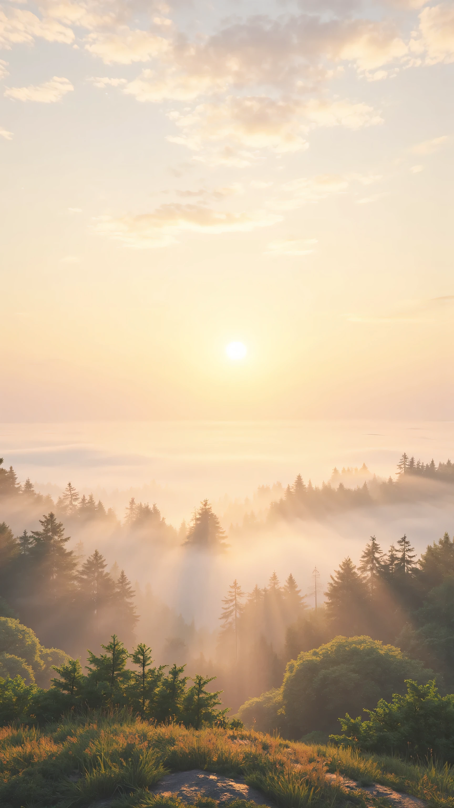 Sky、Morning Light、The handheld lens ,Upward Shot,8k ultra HD rendering,high quality、high accuracy,