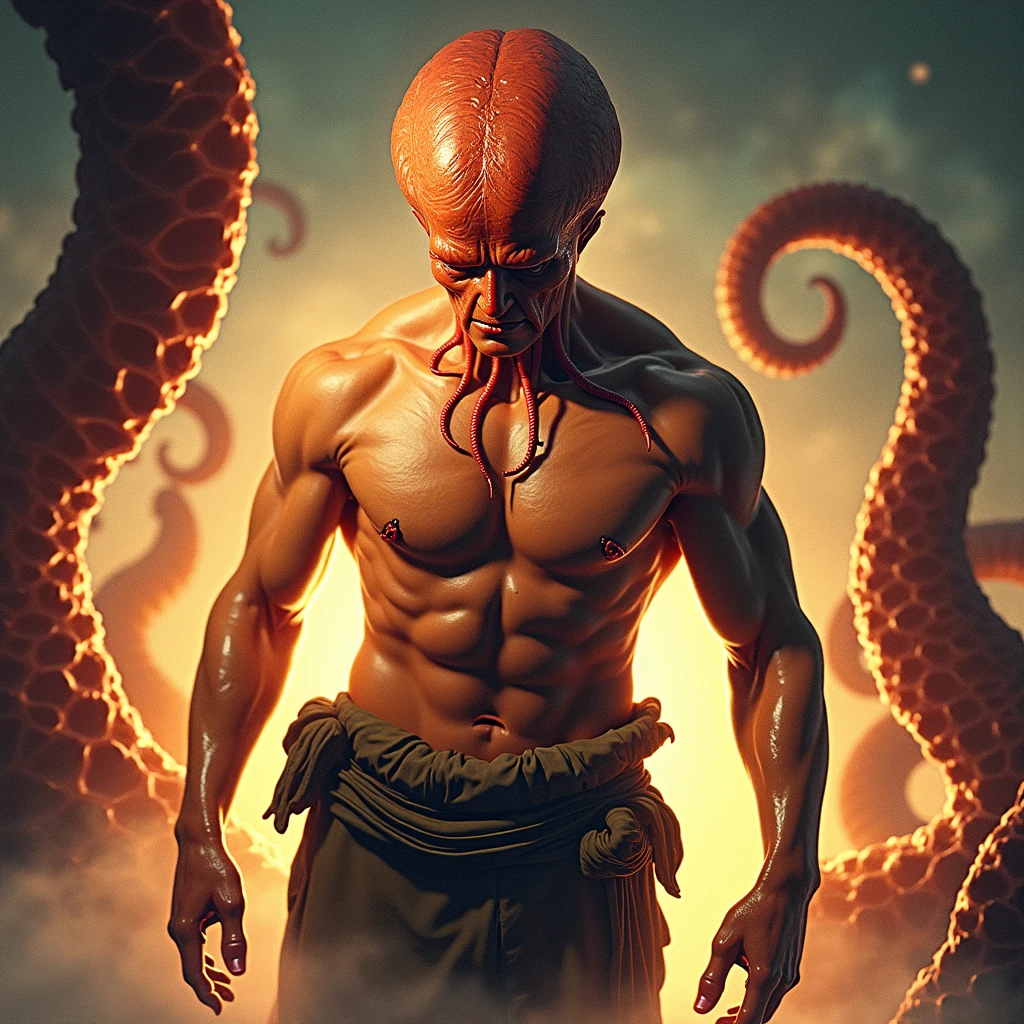 UHD, best quality, 4k, <lora:Biopunk:0.8>, male (octopus man), (light smile:0.5), detailed face, (biological skin:1.21), breathtaking background, (seductive pose), biomech, masterpiece, best quality, absurdres, high details, amazing body, BREAK ((at distance, cowboy shot)), pose, detailed, intricate <lora:more_details:0.8> <lora:neg4all_bdsqlsz_V3.5:0.8> <lora:KodakEKTACHROMEE100:0.18>