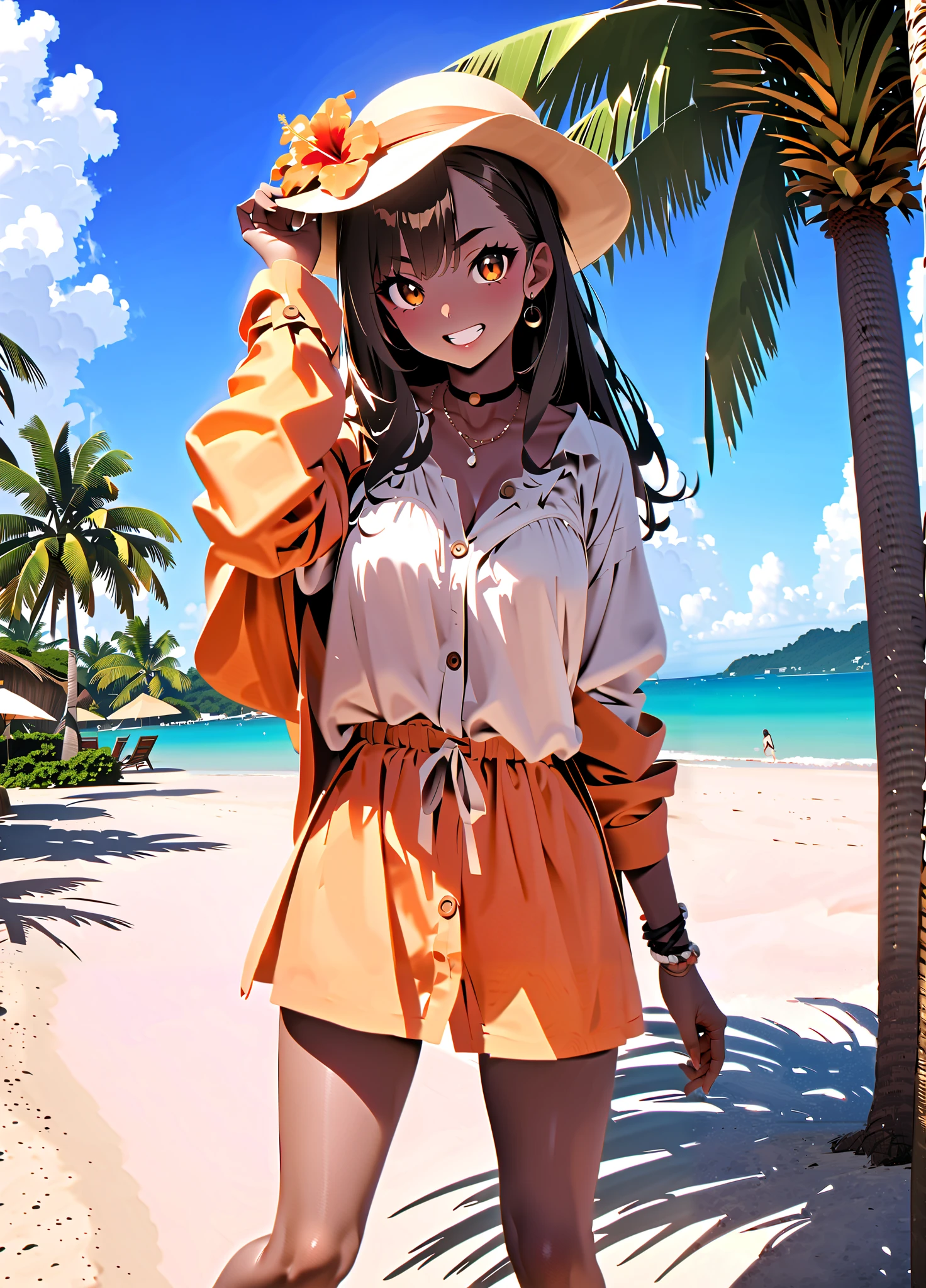 Tropical、brown skin、OPEN BEACH、トロピカル🏝️、 palm trees、🌴、
