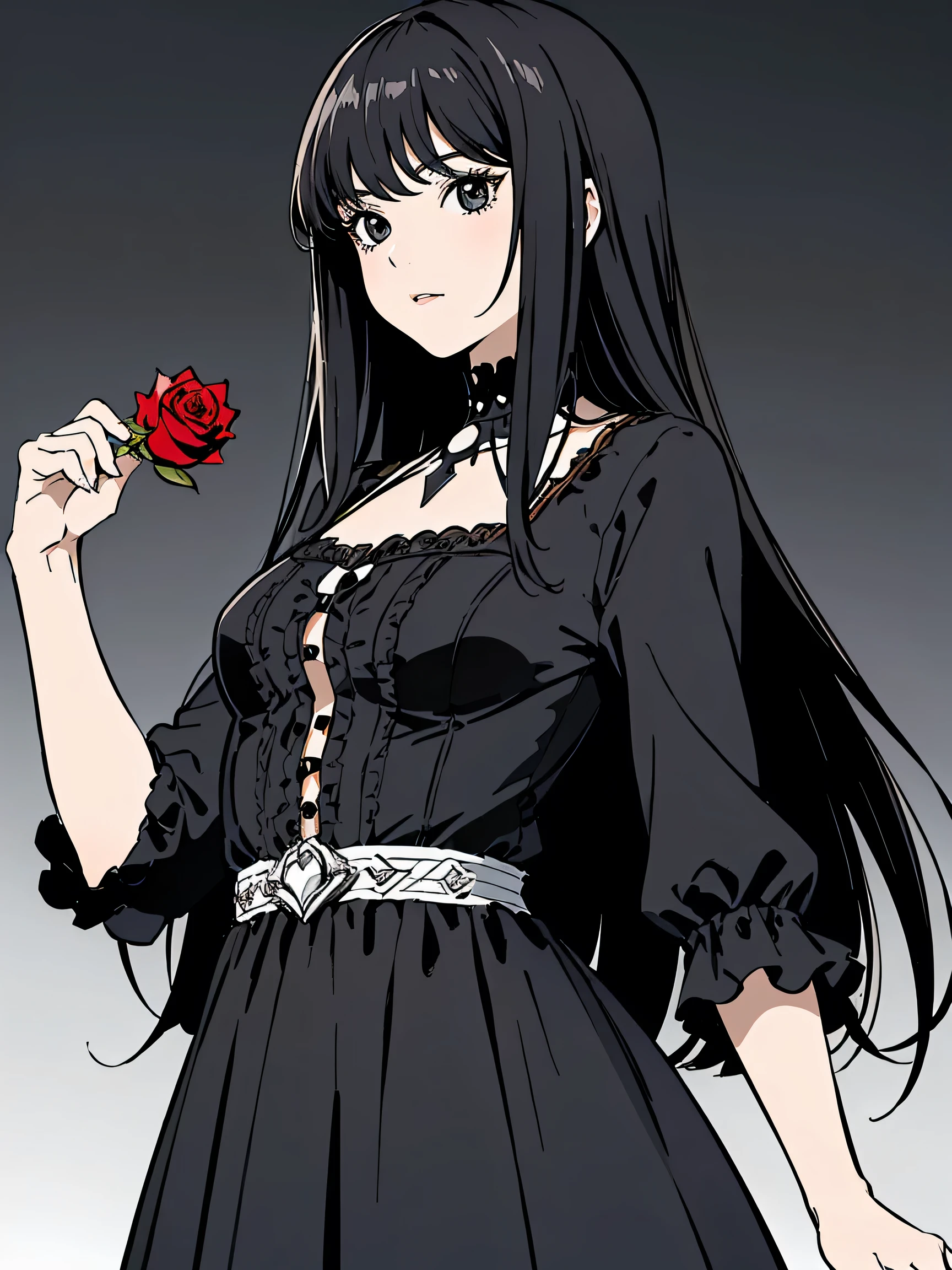 A woman in a black dress holding a rose in her hand - SeaArt AI