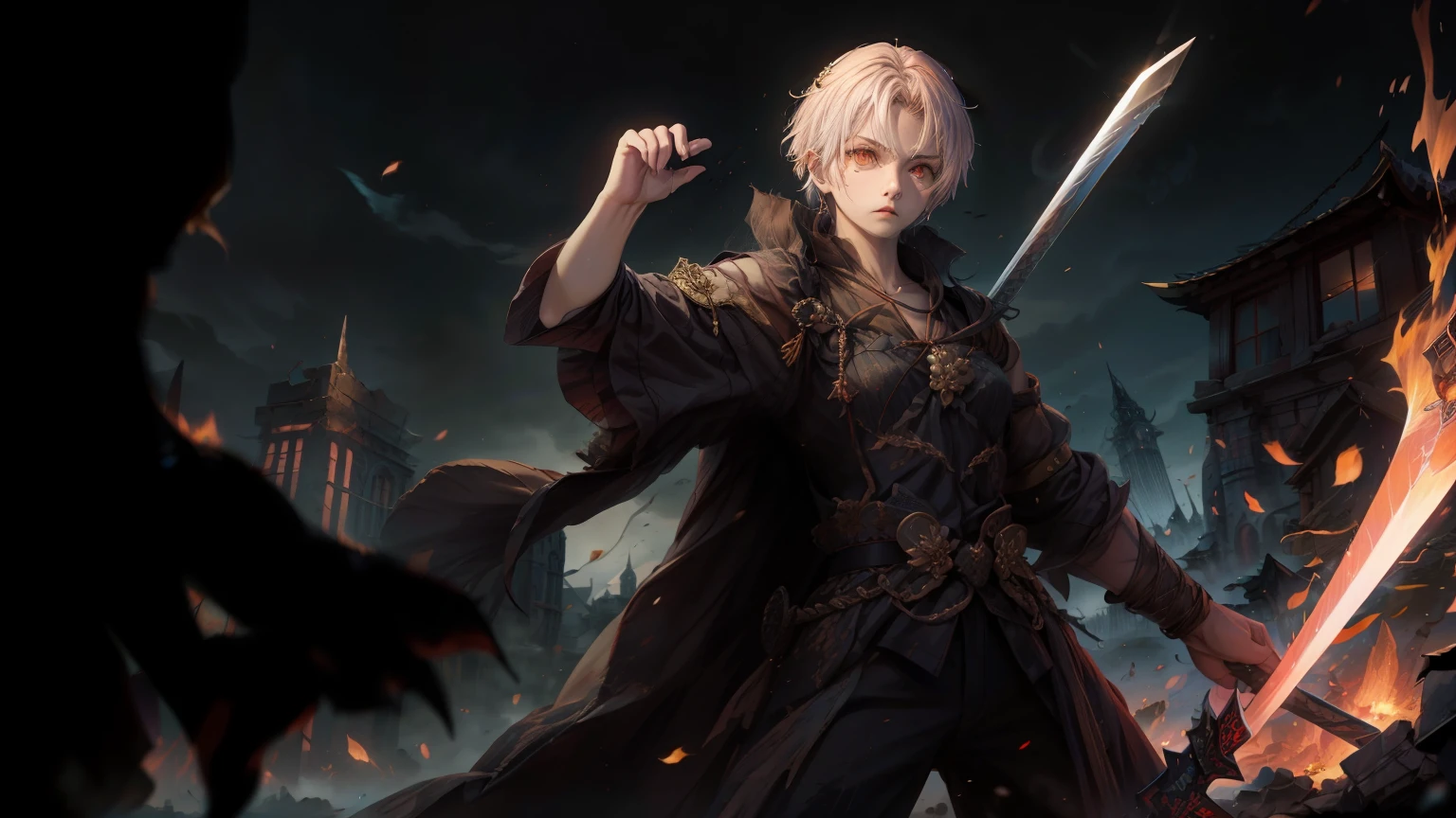 fantasy。 fights against demons。brave warriors with swords。 Suetsu。 Witch。Ruined Cities