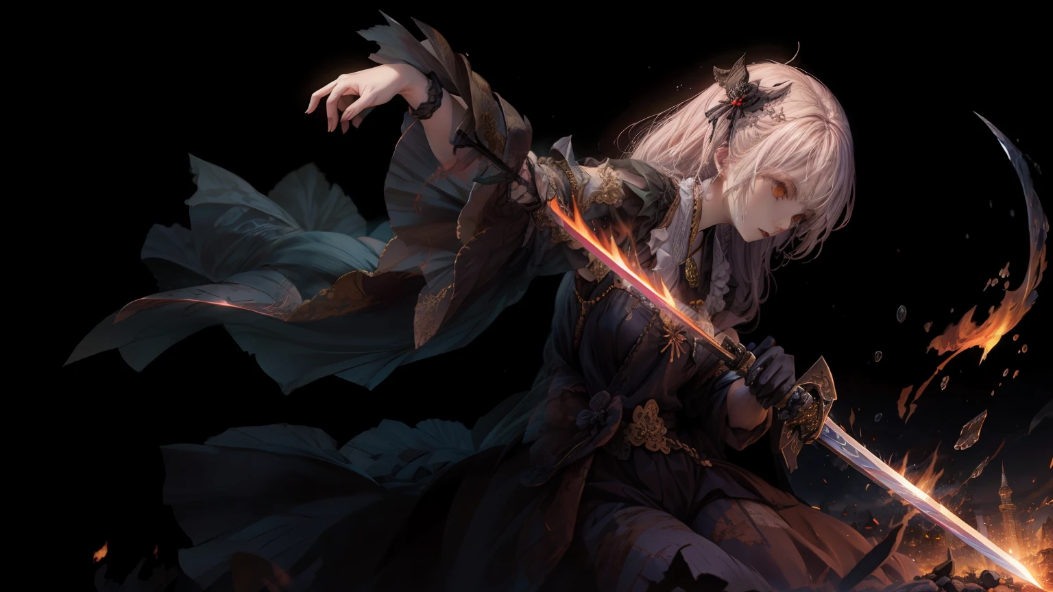 fantasy。 fights against demons。brave warriors with swords。 Suetsu。 Witch。Ruined Cities
