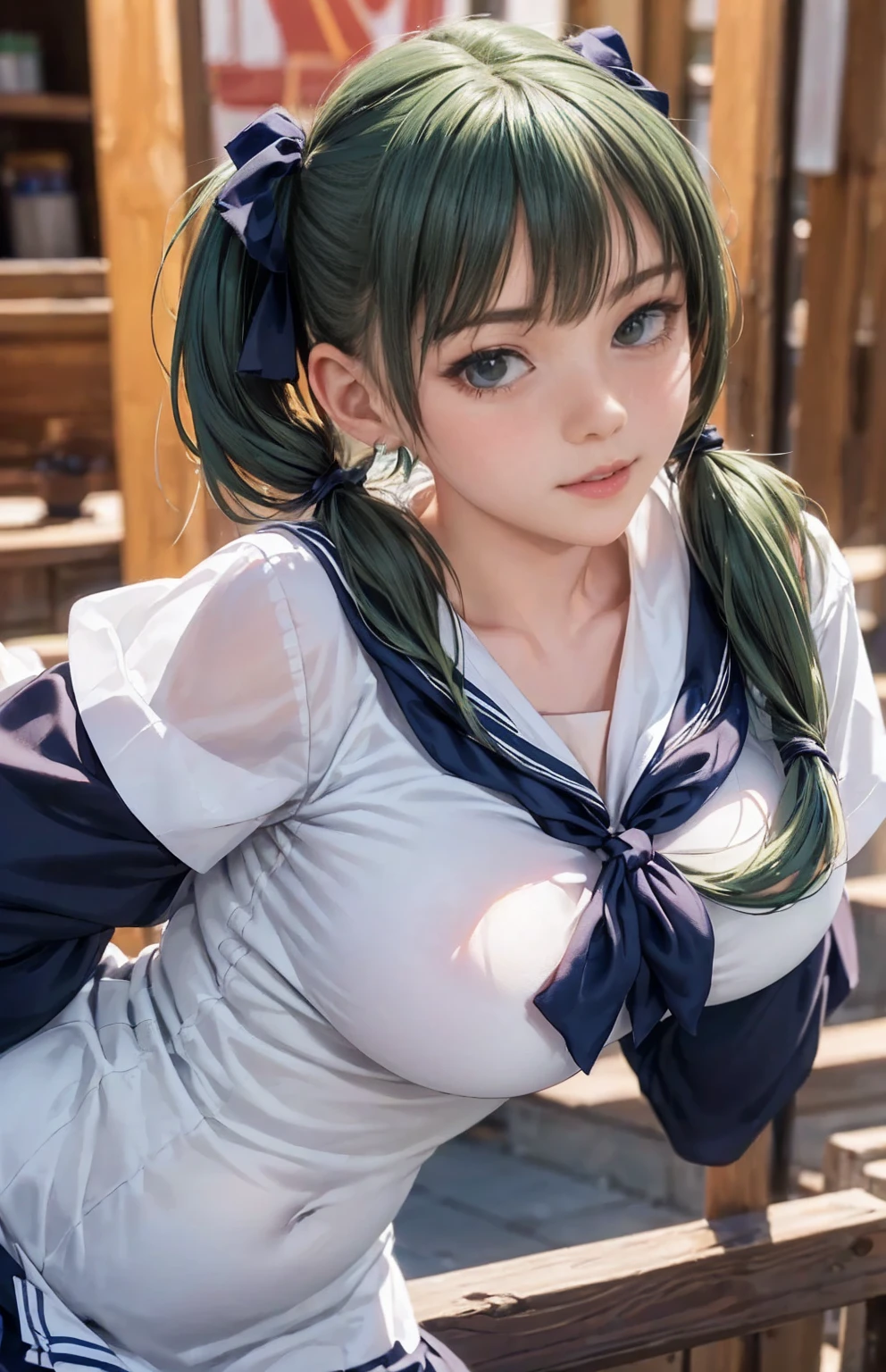 <lora:GenshinNPC_Katheryne_V9-000000:0.8> medieval times, full body, medium hair, jewelry, gem, green and white dress, off-shoulder, bow, white pantyhose, vertical-striped pantyhose, puffy sleeves, blunt bangs, detached collar, maid headdress, red bow, green collar, green shoes, corset, blue eyes, black hair, short hair,, (masterpiece, best quality:1.4), (modern days), (cowboy shot), 1girl, solo, pov, sfw, stunning girlfriend, (standing:1.1), dynamic pose, heart shaped face, elegant face, beautiful face, highly detailed face, highly detailed skin, skin pores, subsurface scattering, realistic pupils, medium breast, loving smile, looking at viewer, full face blush, full lips, detailed background, depth of field, atmospheric perspective, volumetric lighting, sharp focus, absurdres, realistic proportions, good anatomy, (realistic, hyperrealistic:1.4), 16k hdr,